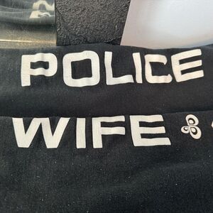 Police Wife Sweatpants! Perfect accessory for any first wife, black joggers. Lg